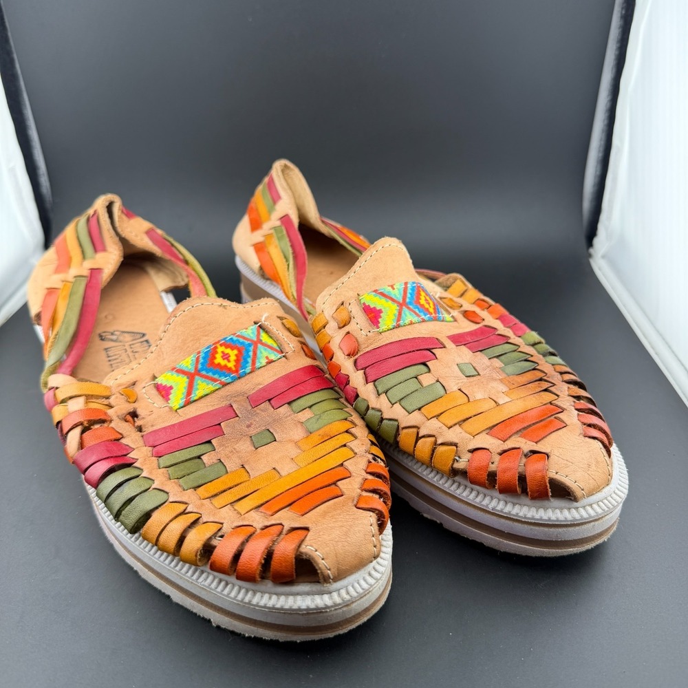 Huarache Artesanal Mexican Sandals Womens‎ 5 Multicolor Leather Slip On Platform